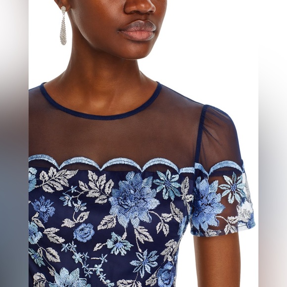Eliza J Plus Size Embroidered Mesh Dress Navy Blue Floral 20W - Picture 6 of 16